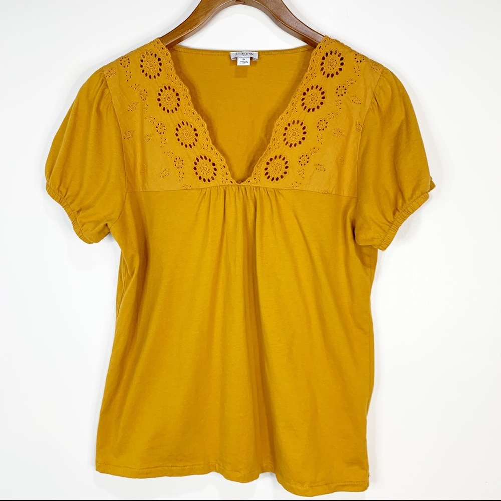 J. Crew Eyelet Short Sleeve Top, Yellow, Size Small